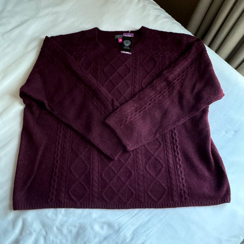 Vince Camuto Cable Knit Wine Colored Sweater Size XXL NWT